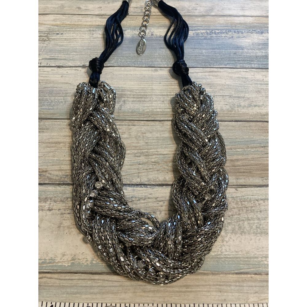 Chico's Chunky Braided Rhinestone Flex Chain Necklace 30"‎ NWOT